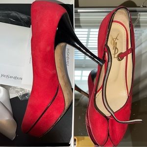 Yves, Saint Laurent, red tribute platform heels